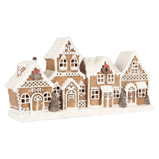 Clayre & Eef | Decoratie van Huisjes Bruin Wit 25x6x13 cm | 6PR5377