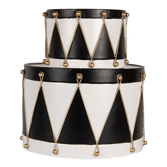 Clayre &amp; Eef   | Decoratie Trommel Wit zwart (set 2) &oslash; 40x25 / &oslash; 26x17 cm | 6Y5806