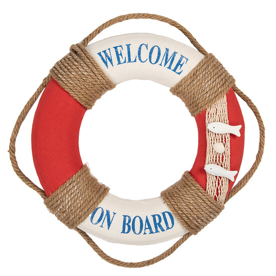 Clayre & Eef | Decoratie Reddingsboei Wit Rood ø 37x7 cm | 66069
