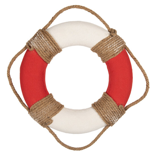 Clayre & Eef | Decoratie Reddingsboei Wit Rood ø 37x7 cm | 66069