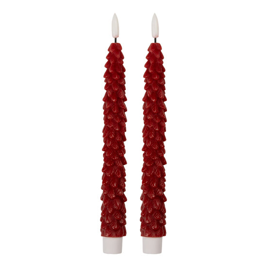 Clayre & Eef | Kaars met LED set van 2 Rood ø 3x25 cm / 2xAAA | 6CA0001R