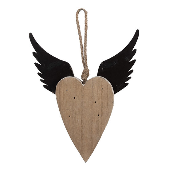 Clayre & Eef | Decoratie hanger Hart Wit Bruin 17x3x20 cm | 6H2415S