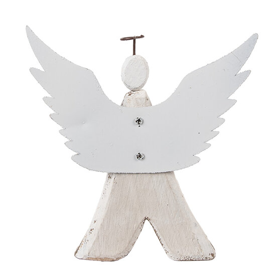 Clayre & Eef | Kerstdecoratie Engel Wit Bruin 14x4x15 cm | 6H2416M
