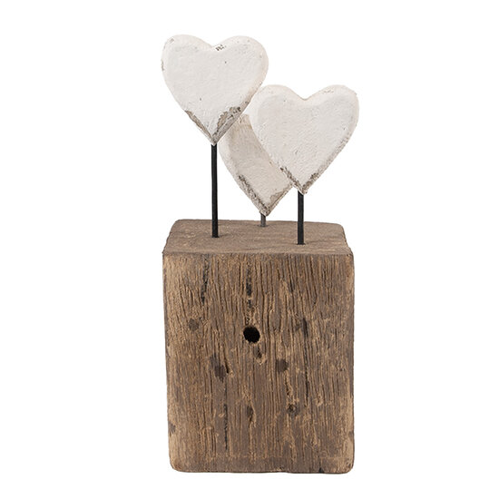 Clayre & Eef | Decoratie Hartjes Wit Bruin 7x6x15 cm | 6H2418