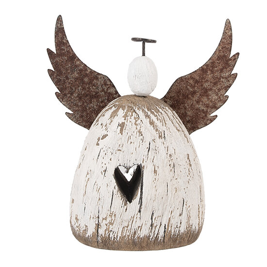 Clayre & Eef | Kerstdecoratie Engel Wit Bruin 13x5x14 cm | 6H2419M