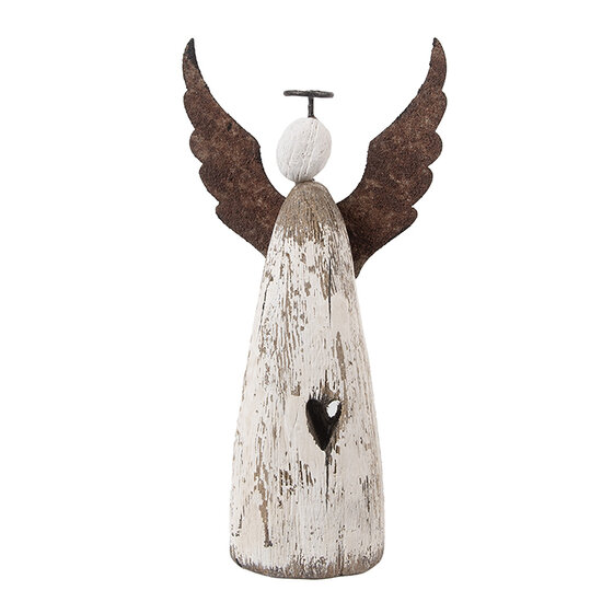 Clayre & Eef | Kerstdecoratie Engel Wit Bruin 9x4x18 cm | 6H2420M
