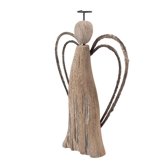 Clayre & Eef | Kerstdecoratie Engel Bruin 12x3x18 cm | 6H2421M
