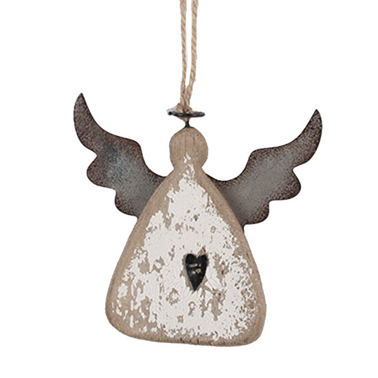 Clayre & Eef | Decoratie hanger Engel Bruin Wit 10x2x10 cm | 6H2428