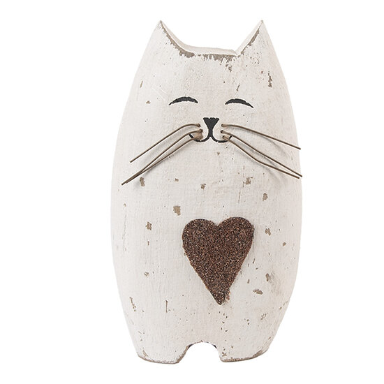 Clayre & Eef | Decoratie Kat Wit Bruin 8x6x14 cm | 6H2435L