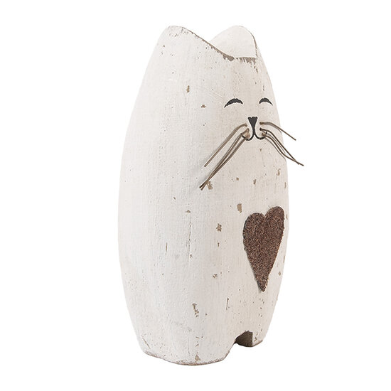 Clayre & Eef | Decoratie Kat Wit Bruin 8x6x14 cm | 6H2435L