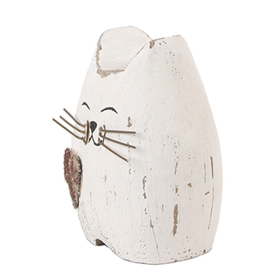 Clayre & Eef | Decoratie Kat Wit Bruin 6x4x7 cm | 6H2435S