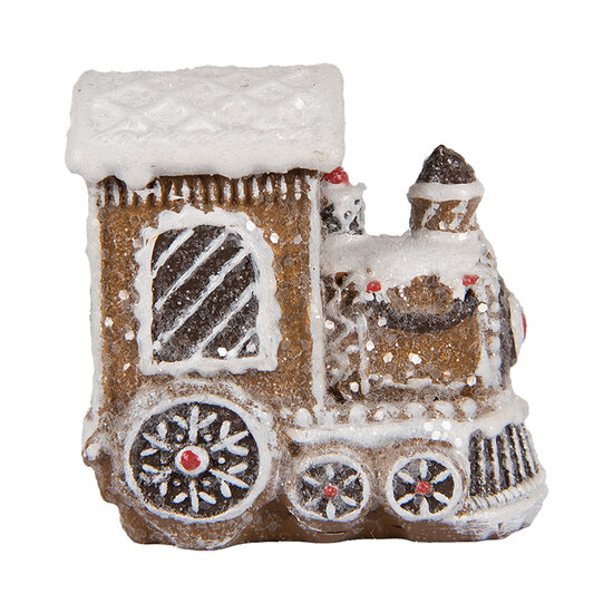Clayre & Eef | Kerstdecoratie Locomotief Bruin Wit 5x3x5 cm | 6PR5376