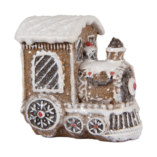 Clayre & Eef | Kerstdecoratie Locomotief Bruin Wit 5x3x5 cm | 6PR5376