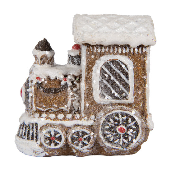 Clayre & Eef | Kerstdecoratie Locomotief Bruin Wit 5x3x5 cm | 6PR5376