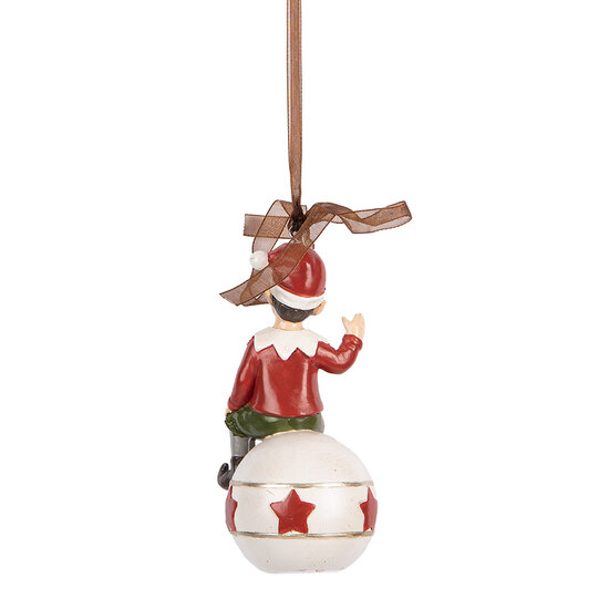 Clayre & Eef | Decoratie hanger elf Rood Wit 5x5x10 cm | 6PR5389