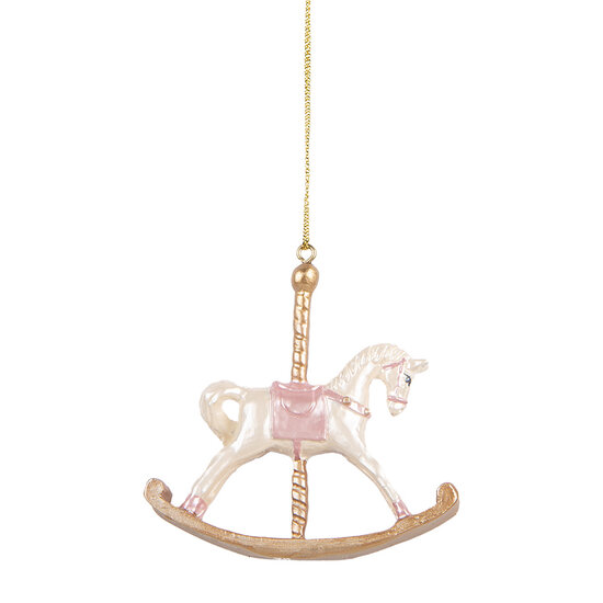 Clayre & Eef | Decoratie Hanger Hobbelpaard Wit Goudkleurig 8x2x7 cm | 6PR5412