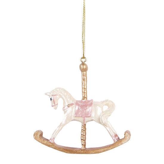 Clayre & Eef | Decoratie Hanger Hobbelpaard Wit Goudkleurig 8x2x7 cm | 6PR5412