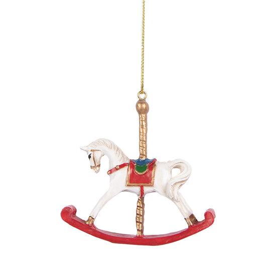 Clayre & Eef | Decoratie Hanger Hobbelpaard Wit Rood 8x2x7 cm | 6PR5413