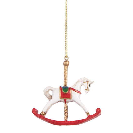 Clayre & Eef | Decoratie Hanger Hobbelpaard Wit Rood 8x2x7 cm | 6PR5413