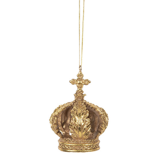 Clayre & Eef | Decoratie Hanger Kroon Goudkleurig ø 7x9 cm | 6PR5701