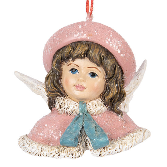 Clayre & Eef | Decoratie hanger Engel Roze Beige 8x7x7 cm | 6PR5706