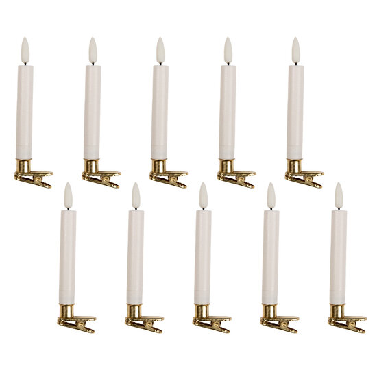Clayre & Eef | Kaars met LED set van 10 Wit ø 2x14 cm / 10xAAA | 6CA0008