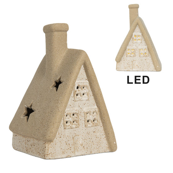 Clayre & Eef | Decoratie Huisje met LED Beige 15x10x21 cm | 6CE2174M