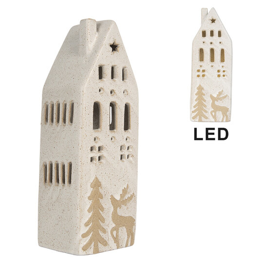 Clayre & Eef | Decoratie Huisje met LED Beige 9x7x24 cm | 6CE2175L