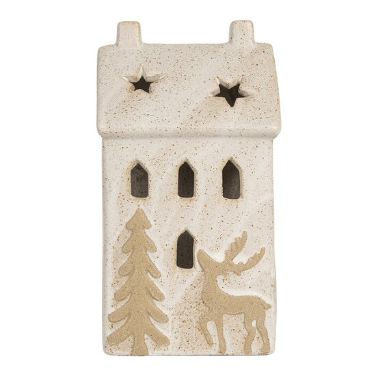 Clayre & Eef | Decoratie Huisje met LED Beige 10x9x18 cm | 6CE2176L