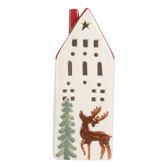 Clayre & Eef | Decoratie Huisje met LED Wit Rood 7x6x19 cm | 6CE2177L