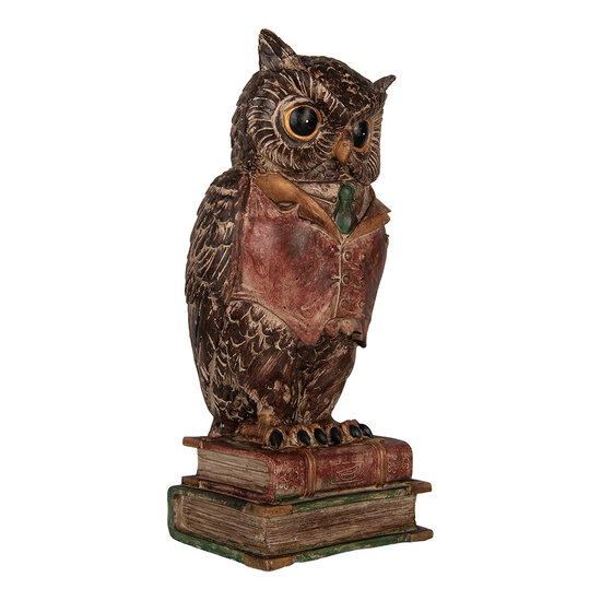 Clayre & Eef | Spaarpot Uil Bruin Rood 16x15x35 cm | 6PR5579