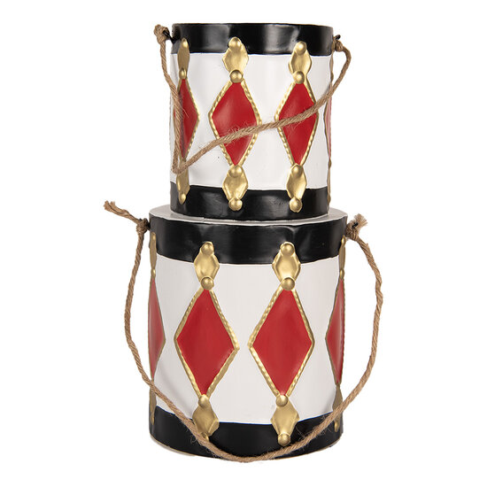 Clayre & Eef | Decoratie Trommel Wit zwart (set 2) ø 15x38 / ø 13x29 cm | 6Y5808