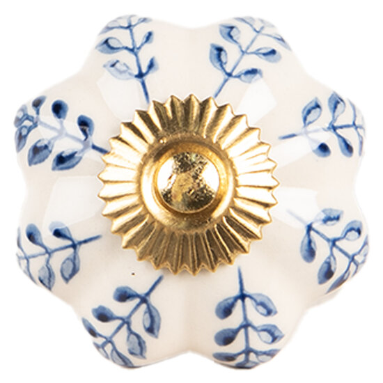 Clayre & Eef | Deurknop Beige Blauw ø 4x3 cm / S3 cm | 66269