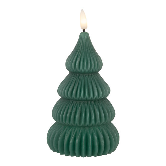 Clayre & Eef | Kaars Kerstboom met LED Groen ø 8x17 cm / 2xAA | 6CA0004