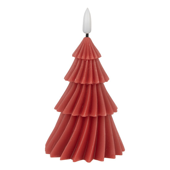 Clayre & Eef | Kaars Kerstboom met LED Rood ø 8x13 cm | 6CA0005