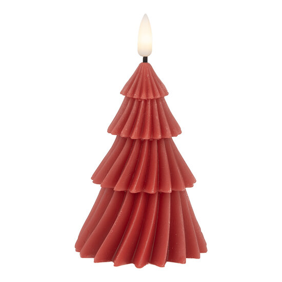 Clayre & Eef | Kaars Kerstboom met LED Rood ø 8x13 cm | 6CA0005