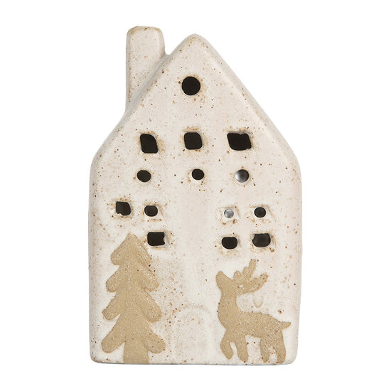 Clayre & Eef | Decoratie Huisje met LED Beige 6x5x10 cm | 6CE2175S
