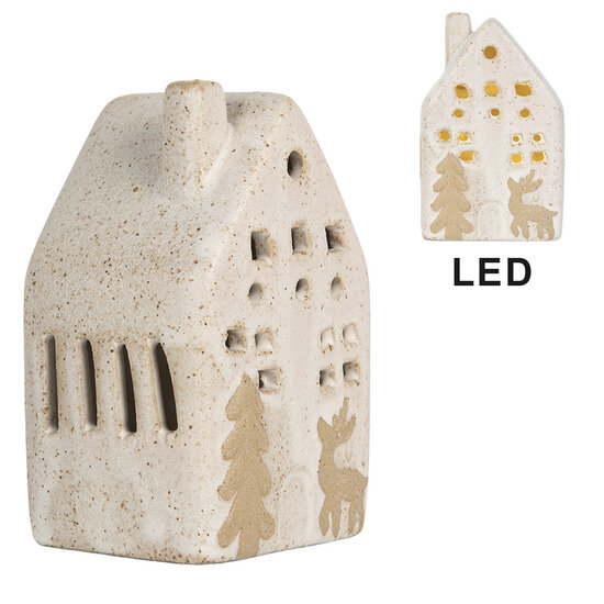 Clayre & Eef | Decoratie Huisje met LED Beige 6x5x10 cm | 6CE2175S