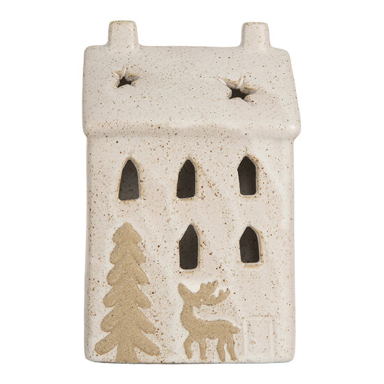 Clayre & Eef | Decoratie Huisje met LED Beige 9x7x15 cm | 6CE2176M