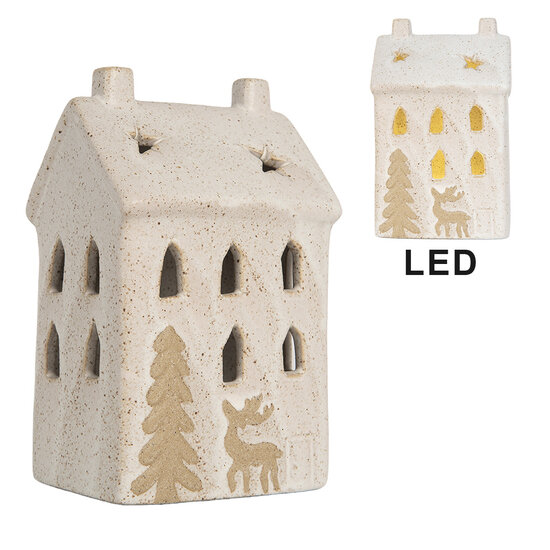 Clayre & Eef | Decoratie Huisje met LED Beige 9x7x15 cm | 6CE2176M