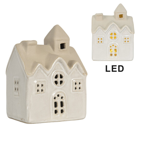 Clayre & Eef | Decoratie Huisje met LED Wit Beige 9x6x12 cm | 6CE2180
