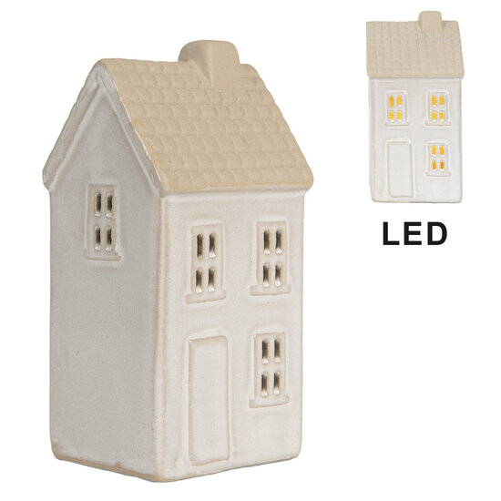 Clayre & Eef | Decoratie Huisje met LED Wit Beige 6x5x11 cm | 6CE2181