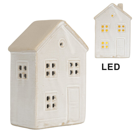 Clayre & Eef | Decoratie Huisje met LED Wit Beige 8x5x12 cm | 6CE2182