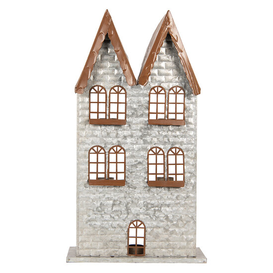 Clayre &amp; Eef   | Theelichthouder Kerst Huis Grijs 30x13x54 cm | 6Y5811