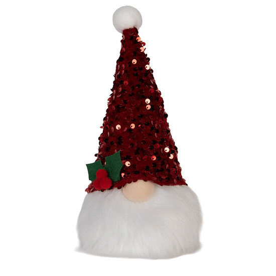Clayre &amp; Eef   | Decoratie Beeld Kabouter met LED Rood Wit 10x10x25 cm / 3xAA | 66330