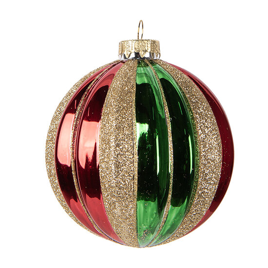 Clayre &amp; Eef   | Kerstbal Groen Rood &oslash; 10x11 cm | 6GL5116