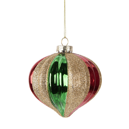 Clayre &amp; Eef   | Kerstbal Groen Rood &oslash; 10x10 cm | 6GL5117