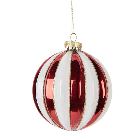 Clayre &amp; Eef   | Kerstbal Rood Wit &oslash; 10x11 cm | 6GL5118