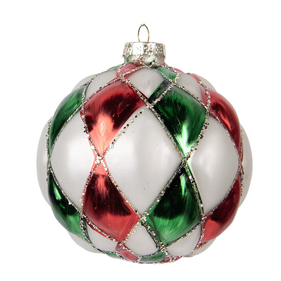 Clayre &amp; Eef   | Kerstbal Wit Rood &oslash; 10x10 cm | 6GL5186