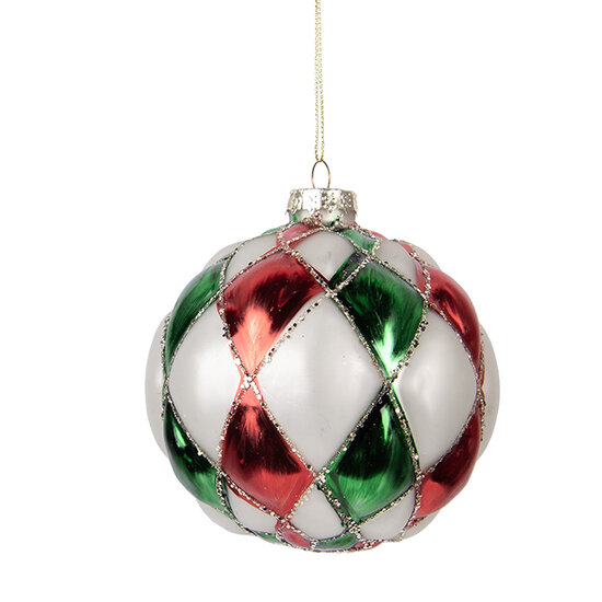 Clayre &amp; Eef   | Kerstbal Wit Rood &oslash; 10x10 cm | 6GL5186